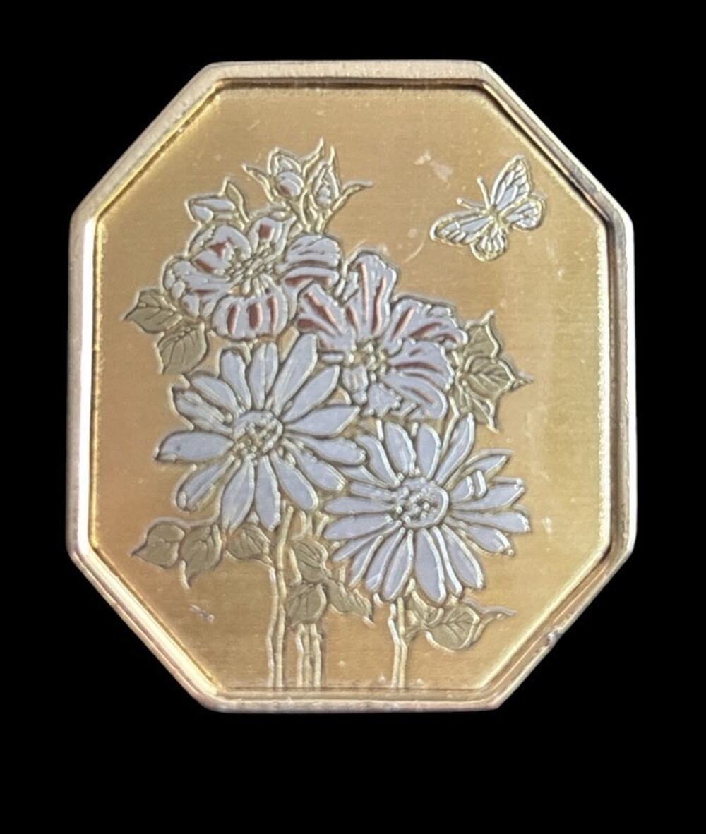 Vtg 1970s Reed Barton Damascene Gold Tone Floral Pendant